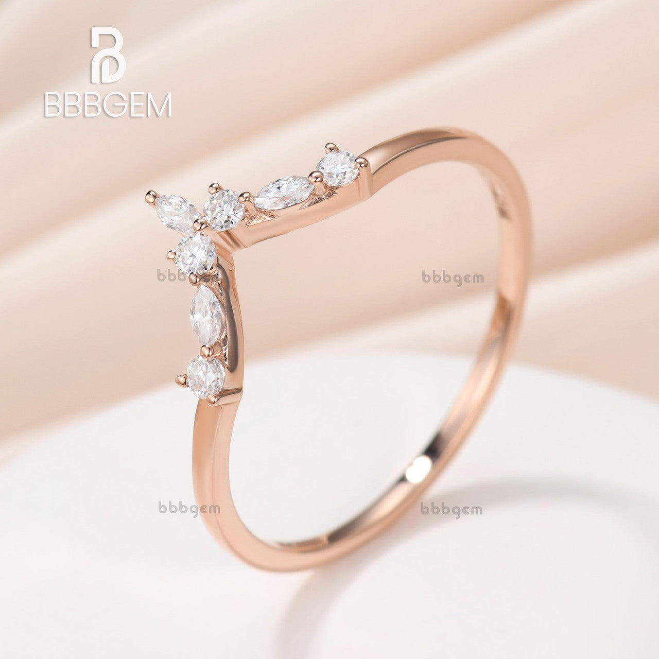 Marquise and Round Curve Gold Band for Women in Rose Gold