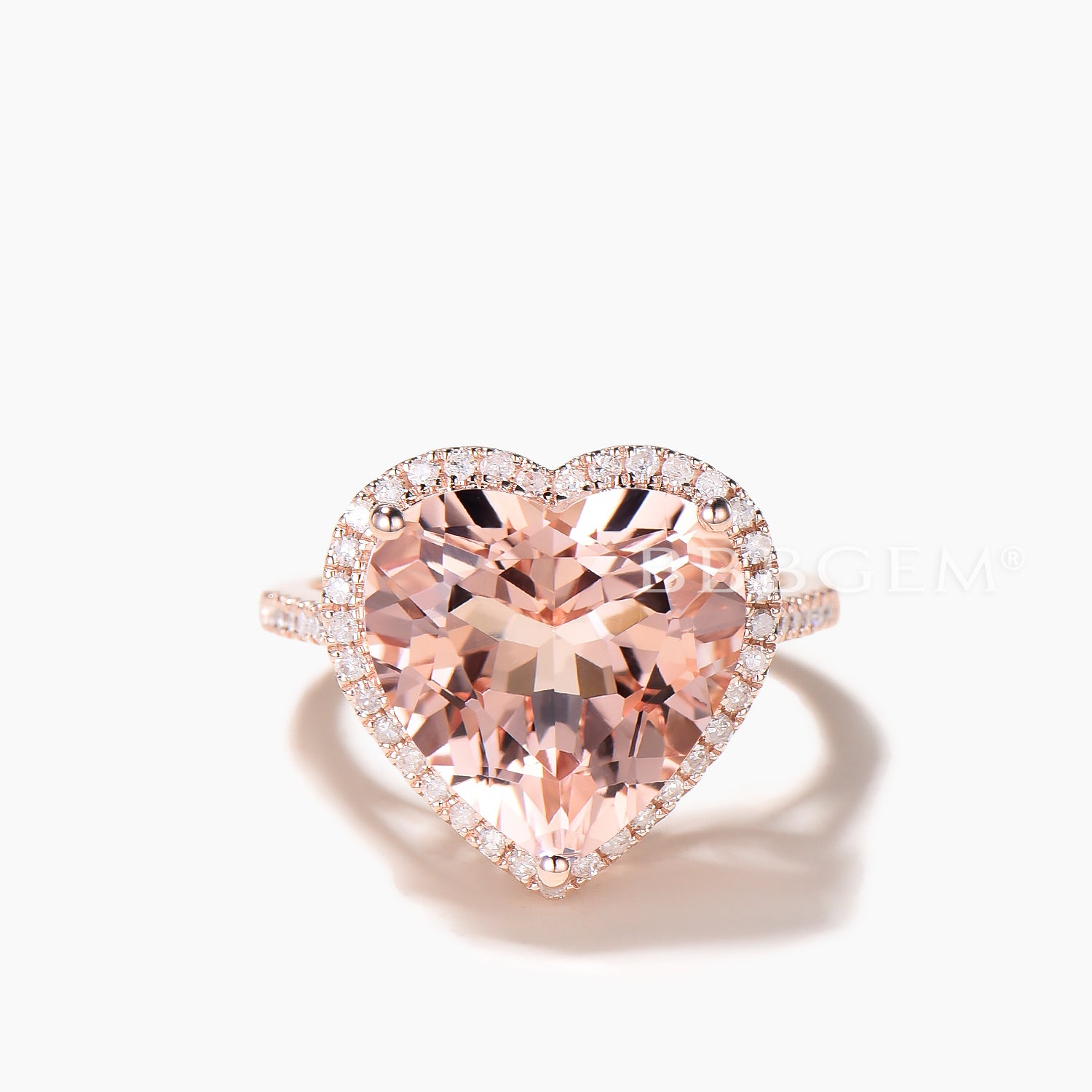 4CT Heart Cut Natural Morganite Engagement Ring Diamond Halo Rose