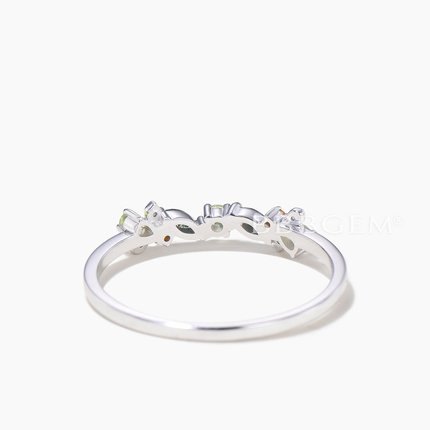 Multi-gems Cluster Firefly Wedding Ring Natural Moss Agate Peridot Stacking Ring