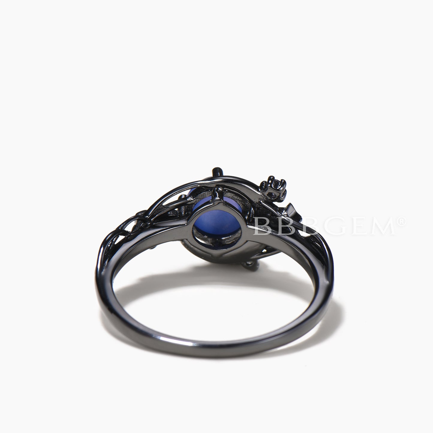 Round Cut Star Blue Sapphire Black Gold Moon Ring Amethyst Diamond Twisted Ring