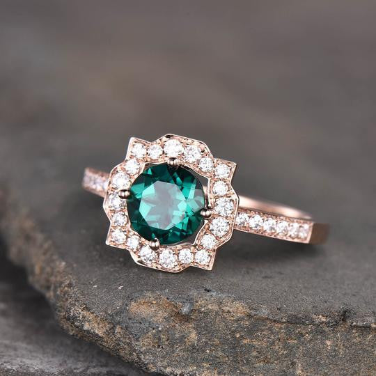 Emerald Moissanite Halo Engagement Ring
