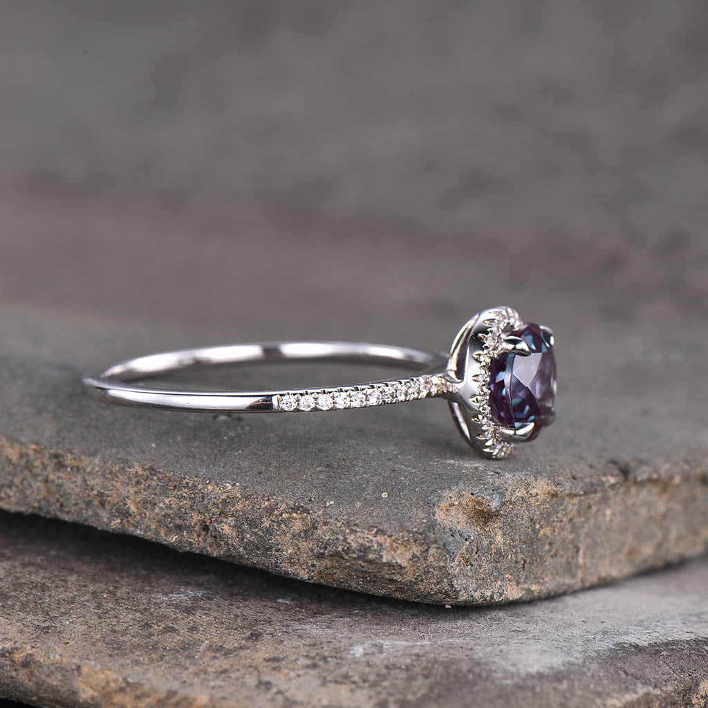 Waverly Alexandrite Diamond Halo Engagement Ring 14K/18K Gold Classic