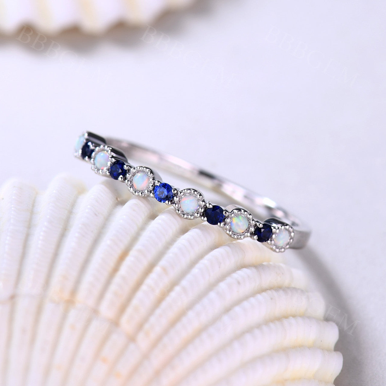 sapphire white gold wedding band
