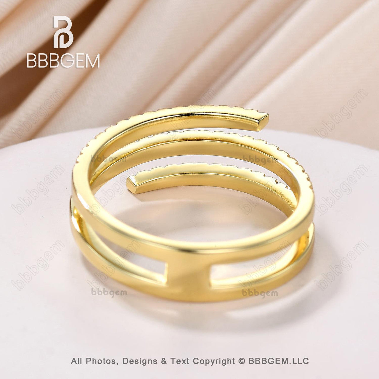 Diamond Coil Ring-Silver Rings For Women Wrap Spiral Ring-Moissanite Finger Wrap Ring-Diamond Open Cocktail Ring -Swirl Ring Yellow Gold-BBBGEM