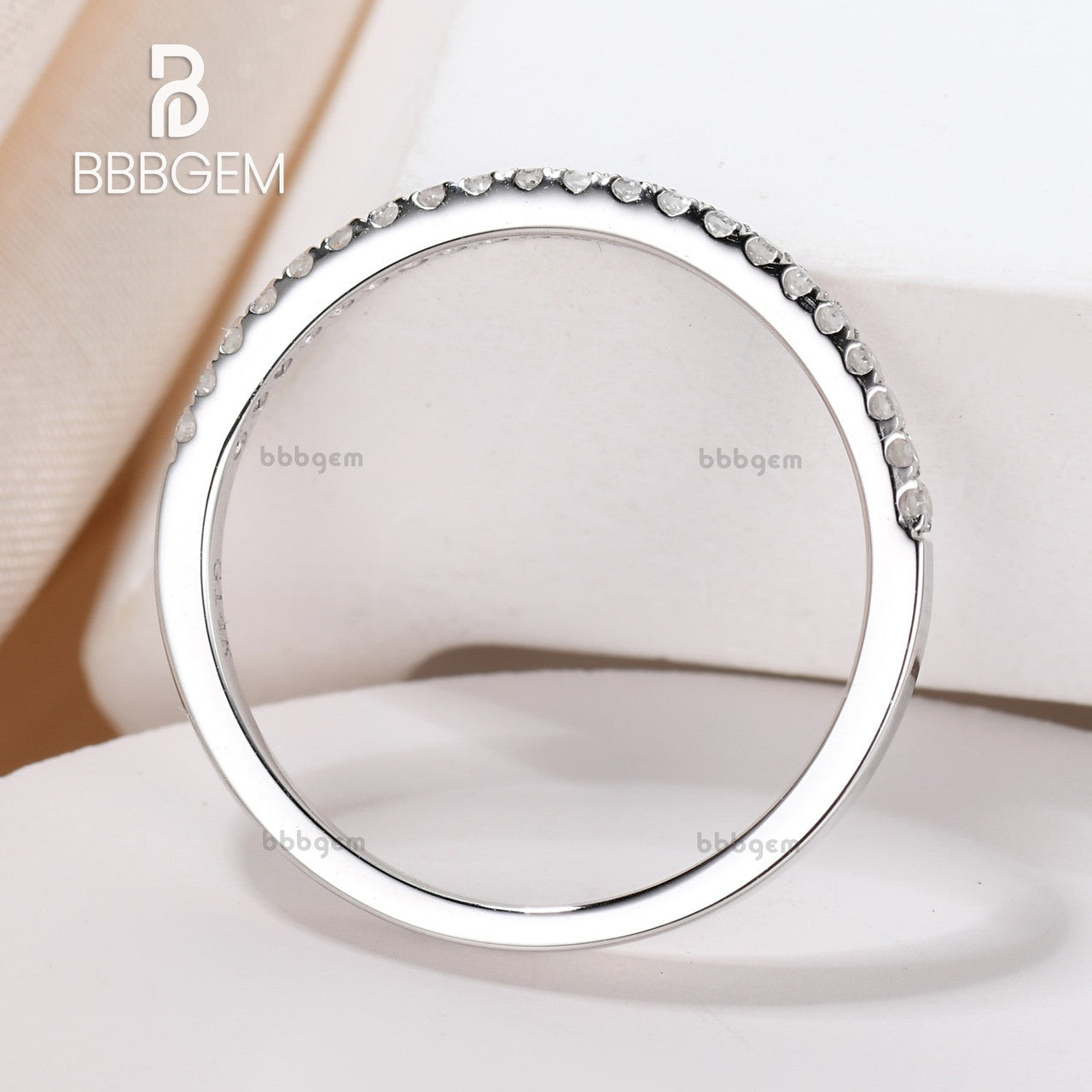 Diamond Wedding Rings For Her 14k White Gold Thin Pave 12 Half Eternity Band Stacked Ring