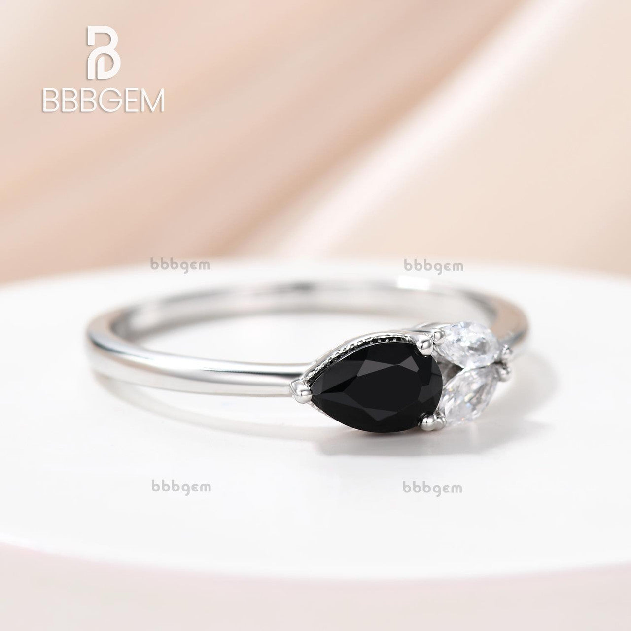 East-West Black Spinel Petite Engagement Rings-Horizontal Petite Comfort Fit Solitaire Engagement Ring With Black Spinel Onyx