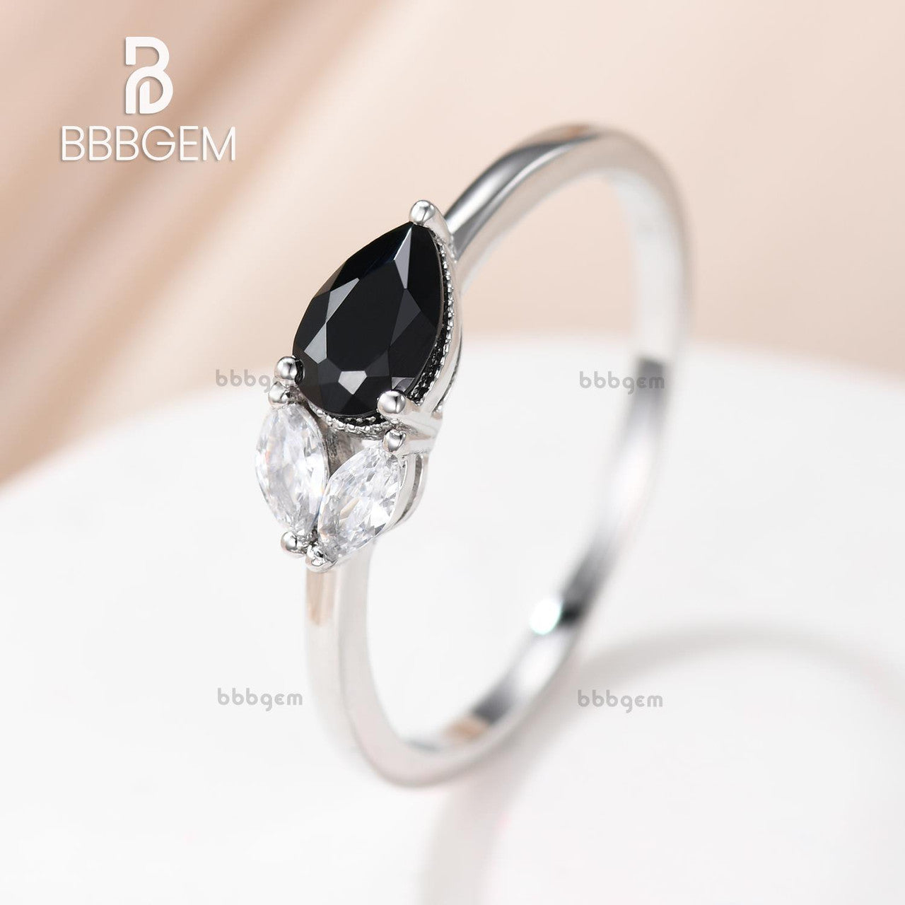 East-West Black Spinel Petite Engagement Rings-Horizontal Petite Comfort Fit Solitaire Engagement Ring With Black Spinel Onyx