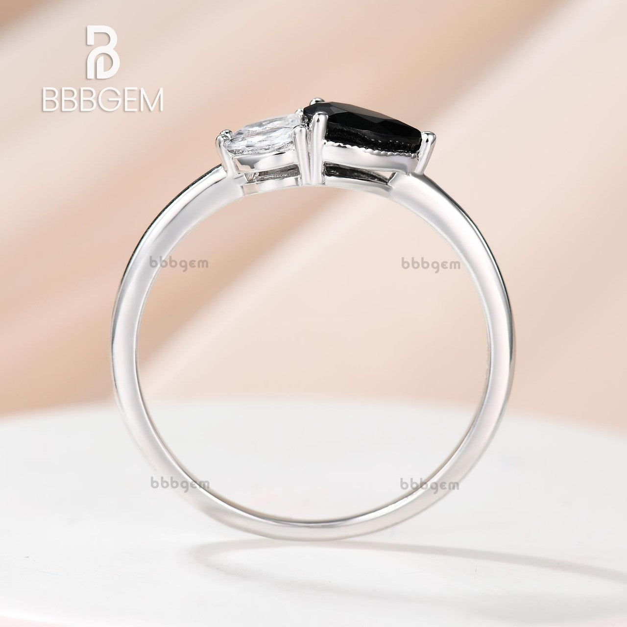 East-West Black Spinel Petite Engagement Rings-Horizontal Petite Comfort Fit Solitaire Engagement Ring With Black Spinel Onyx