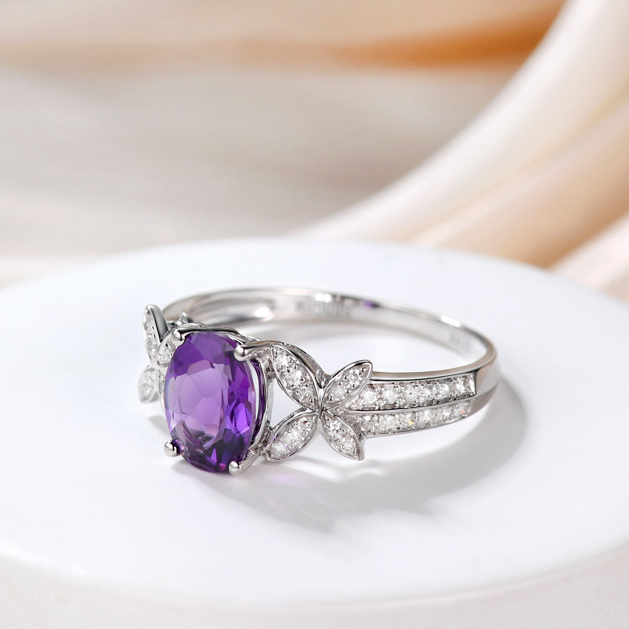 Feburary Birthstone Ring-Amethyst Butterfly Style Ring-Amethyst Crystal Nature Engagement Ring Jewelry