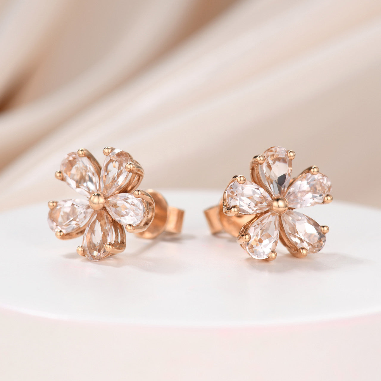 Flower Morganite Earrings-5 Morganite Earrings Studs with posts-morganite flower cluster earring studs rose gold