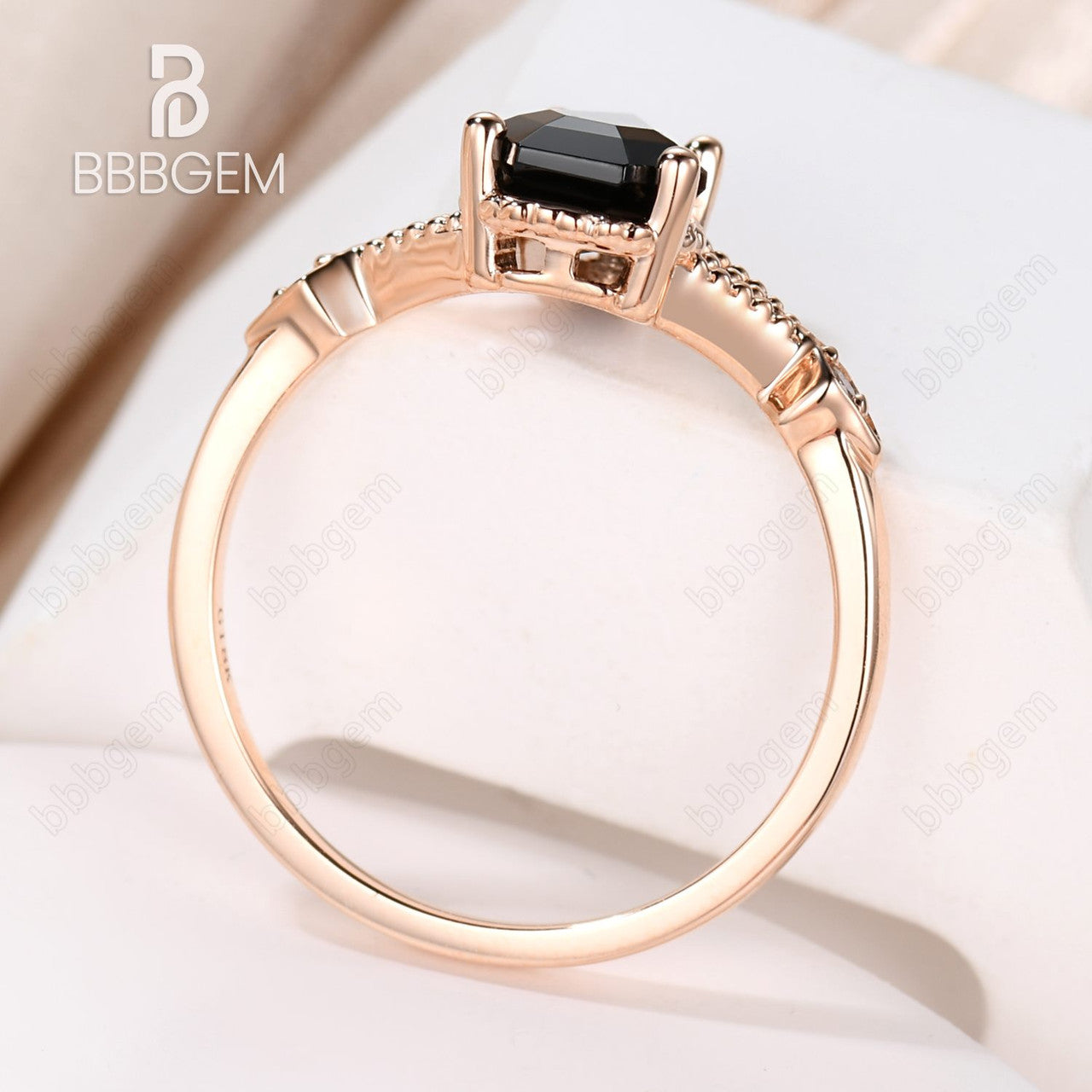 Limited Black Onyx Coffin Cut Ring Black Spinel Coffin Ring Vintage Engagement Ring