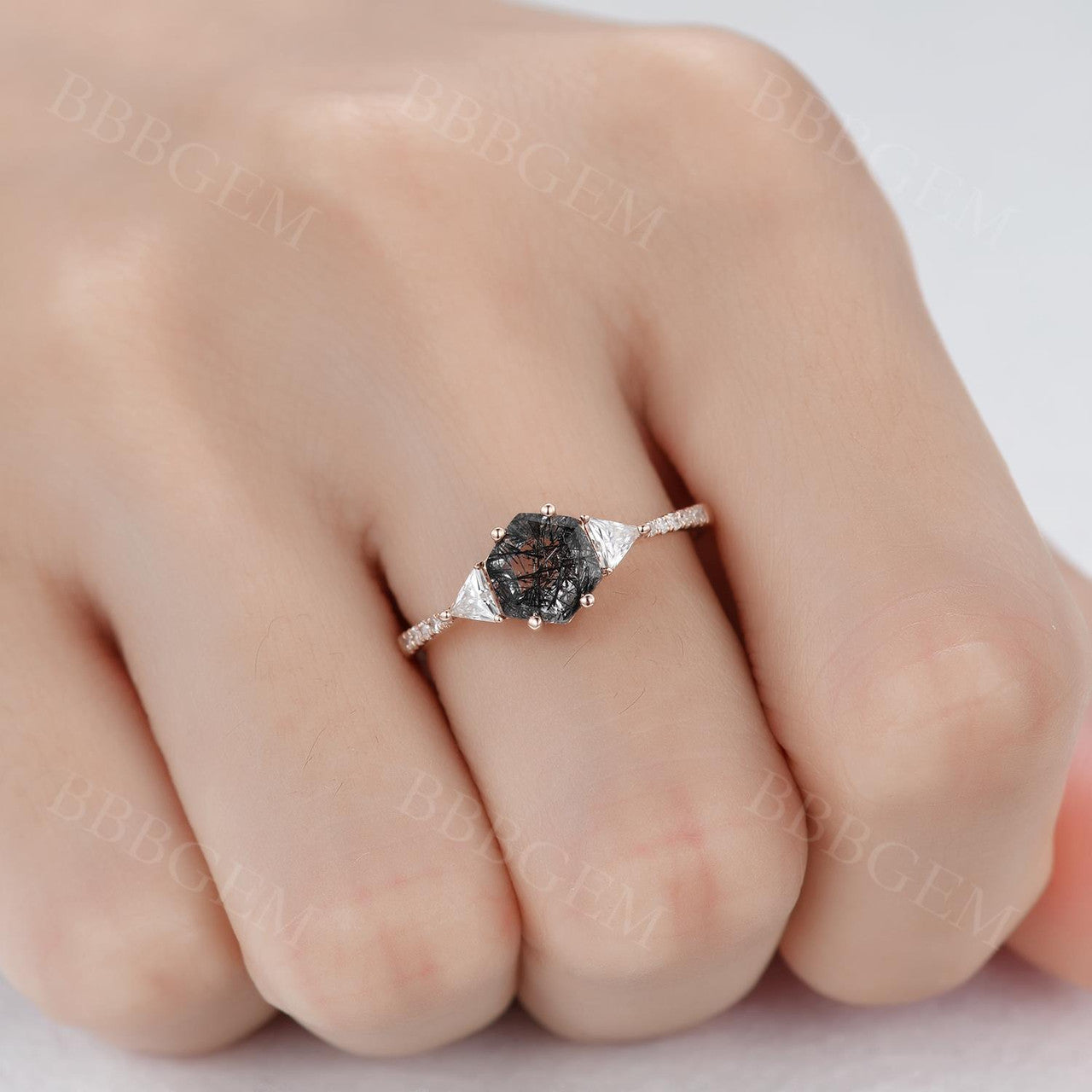 rutilated quartz ring gold-BBBGEM black rutilated quartz ring gold