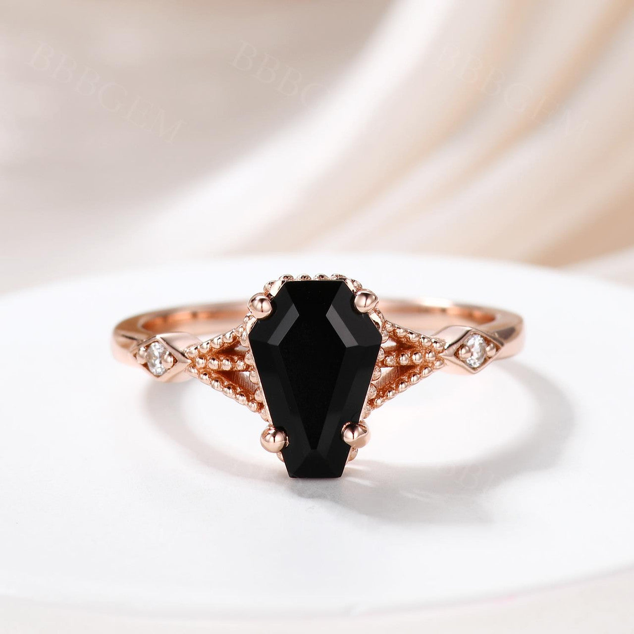 Limited Black Onyx Coffin Cut Ring Black Spinel Coffin Ring Vintage Engagement Ring