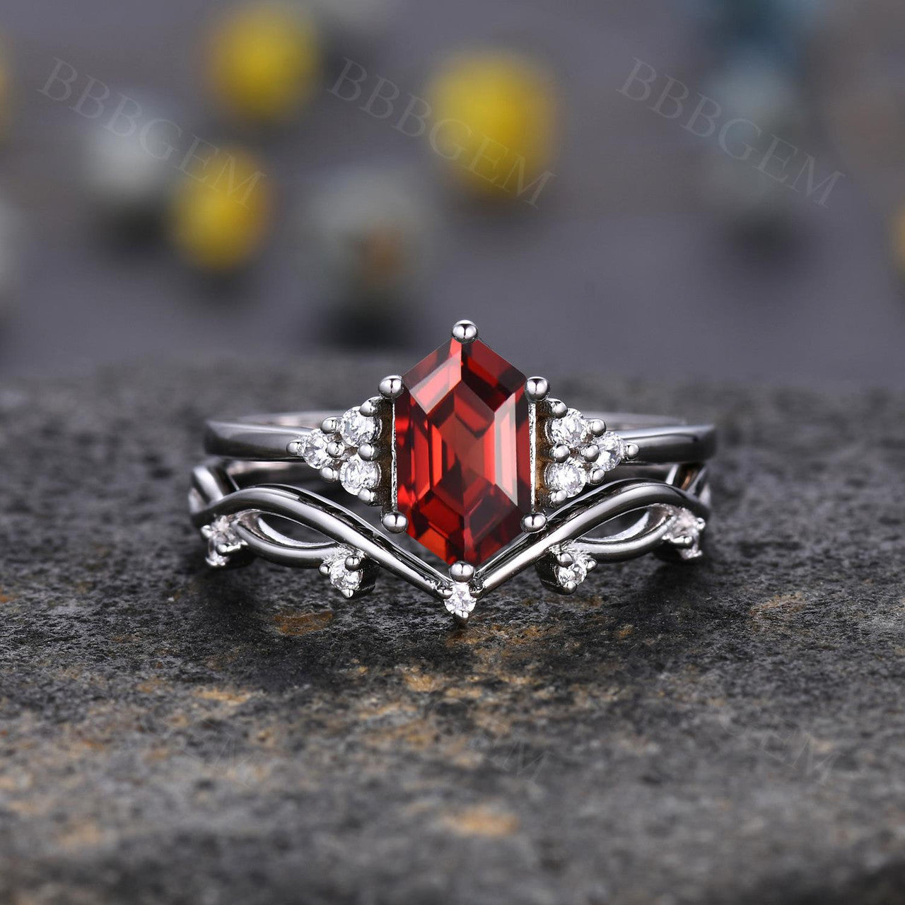 garnet Twig Nature inspired Branch Wedding Bridal Set