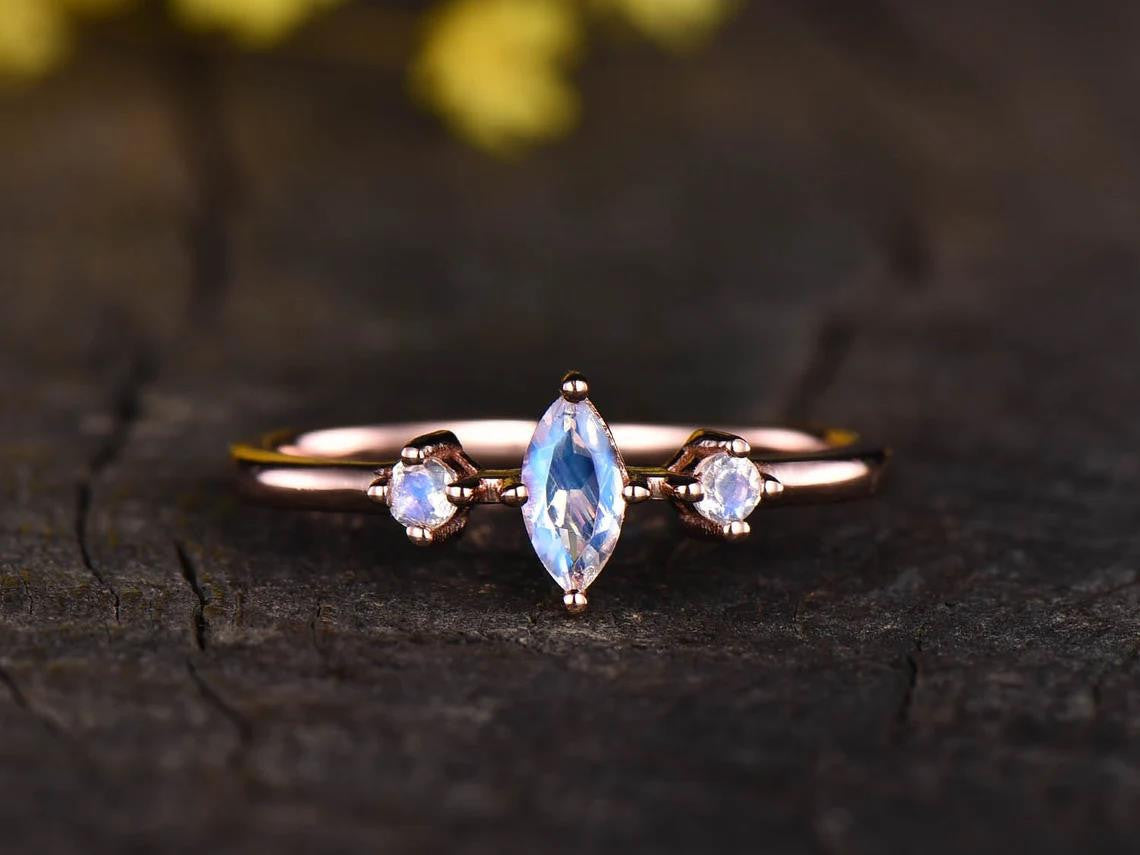 Moonstone Engagement Ring rose gold three stone 0
