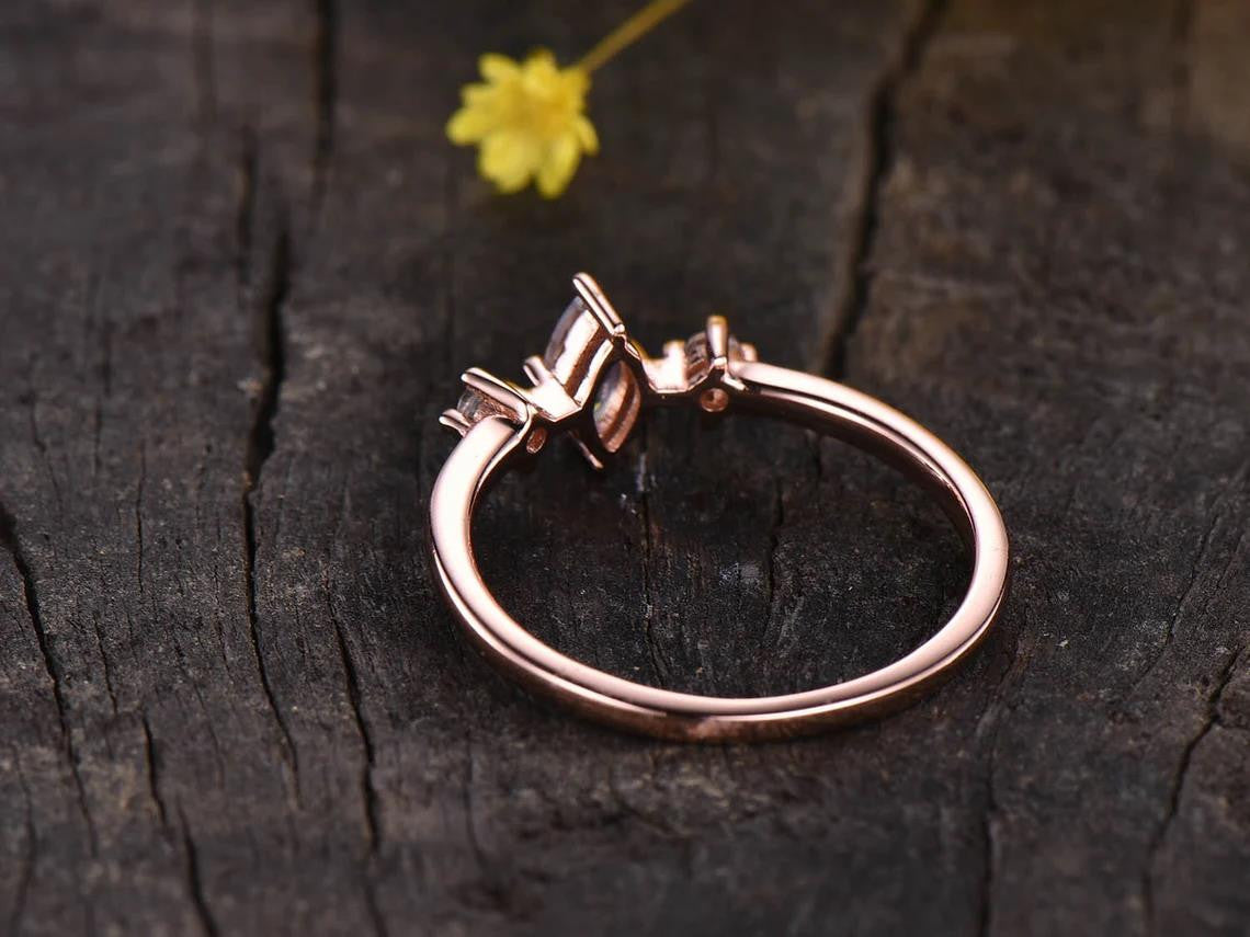 Mini Moonstone Engagement Ring-Three Stone Moonstone Wedding Rings-BBBGEM Moonstone Jewelry