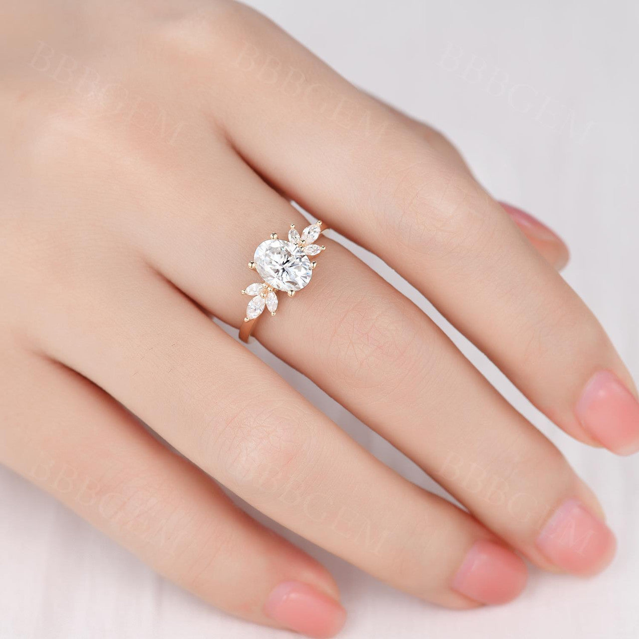 Moissanite Engagement Ring 14K Yellow Gold Oval Moissanite Wedding Ring Cluster Promise Ring-Marquise Side Stones-Butterfly Moissanite Rings