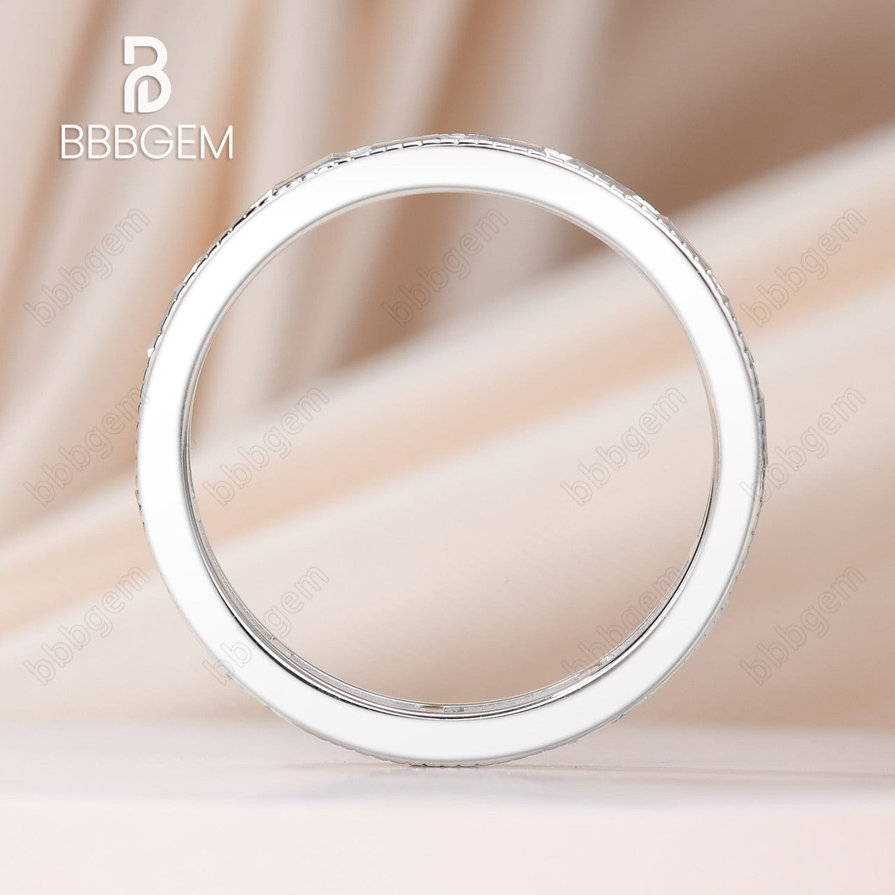 Moissanites Wedding Band Solid 14k White Gold Baguette Cut-channel set moissanite eternity band