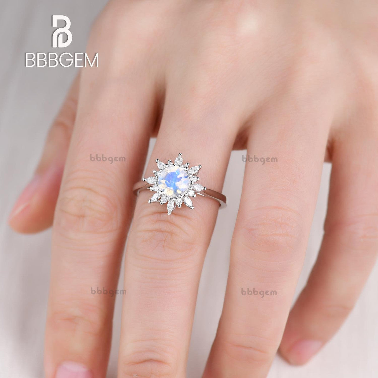 Moonstone Statement Rings- Floral Moonstone Cocktail Ring-Rainbow Blue Moonstone Engagement Rings