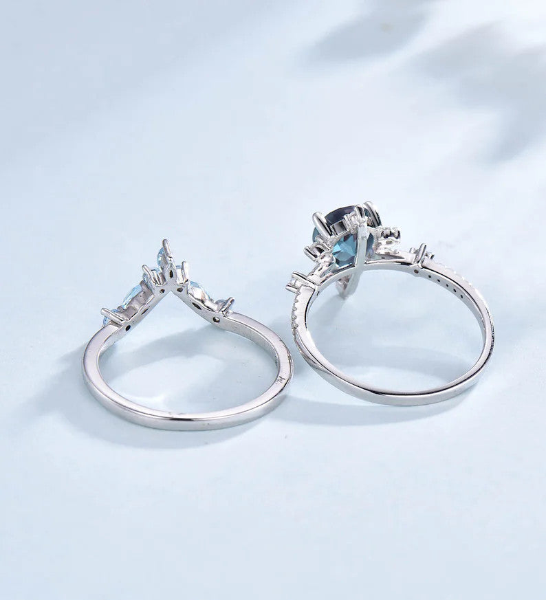 Moss Agate Bridal Set-BBBGEM Moss Agate Engagement Rings