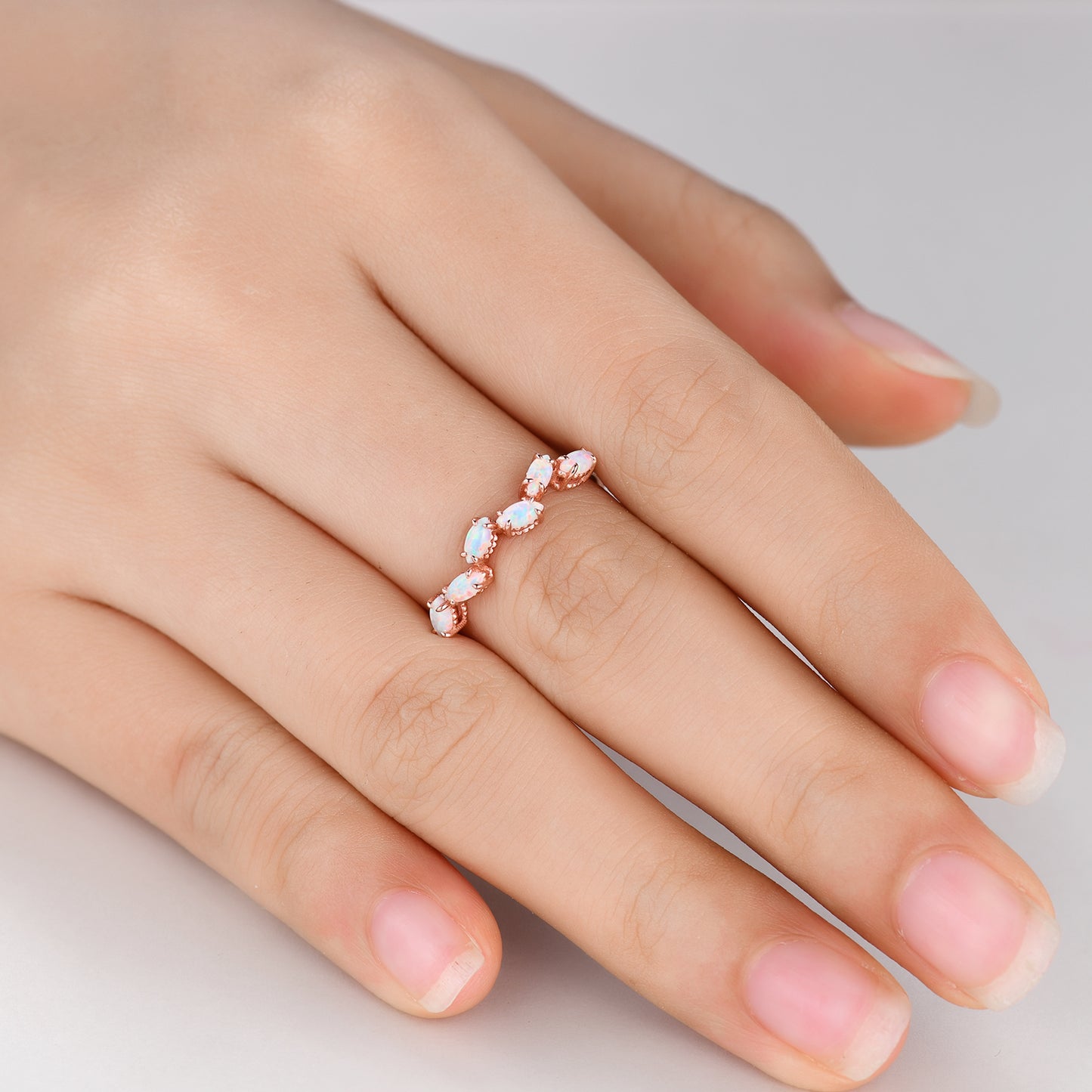 Unique Marquise Shaped Opal Wedding Ring Art Deco October birthstone Gift