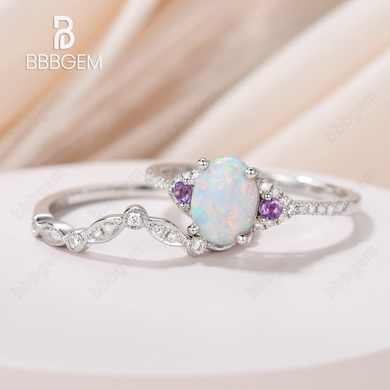 oval opal amethyst and diamond ring set-BBBGEM oval opal ring settings