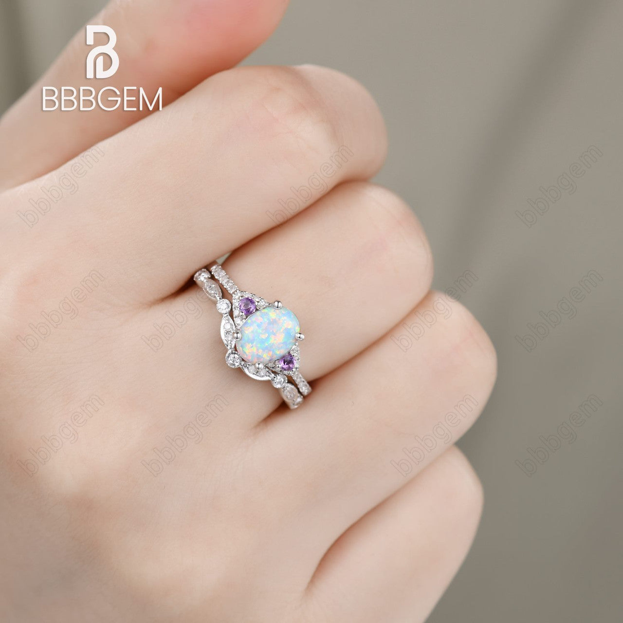 oval opal amethyst and diamond ring set-BBBGEM oval opal ring settings