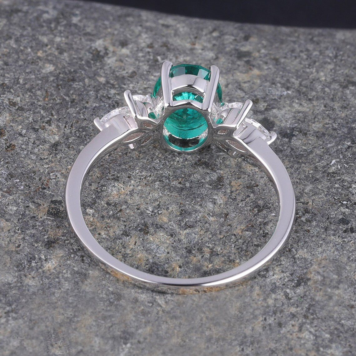 Oval Shaped emerald engagement ring women white gold moissanite wedding ring vintage floral jewelry 6x8mm May birthstone gift for her