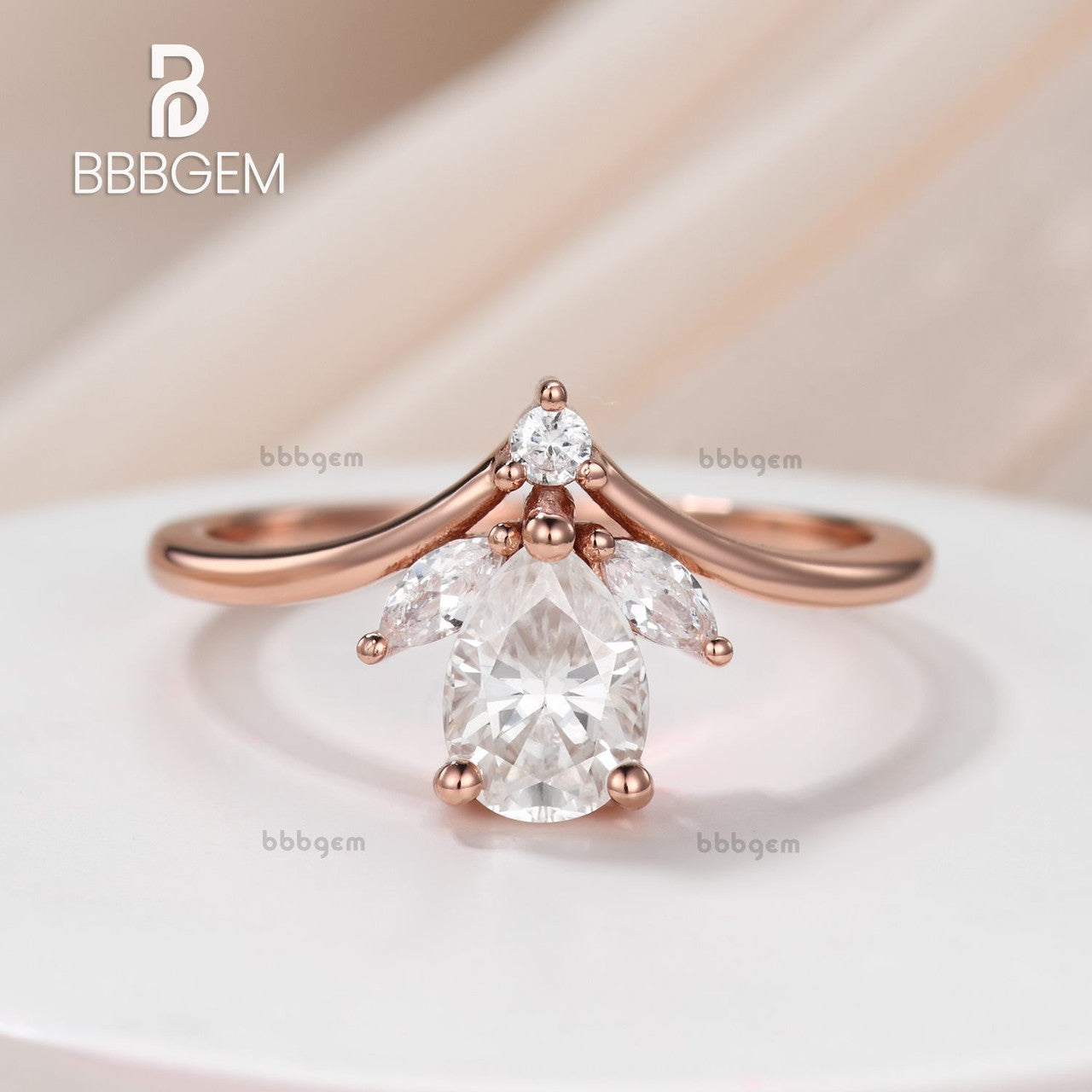 Pear cut moissanite women ring shaped band in rose gold-natural inspired flower moissanite gold wedding ring