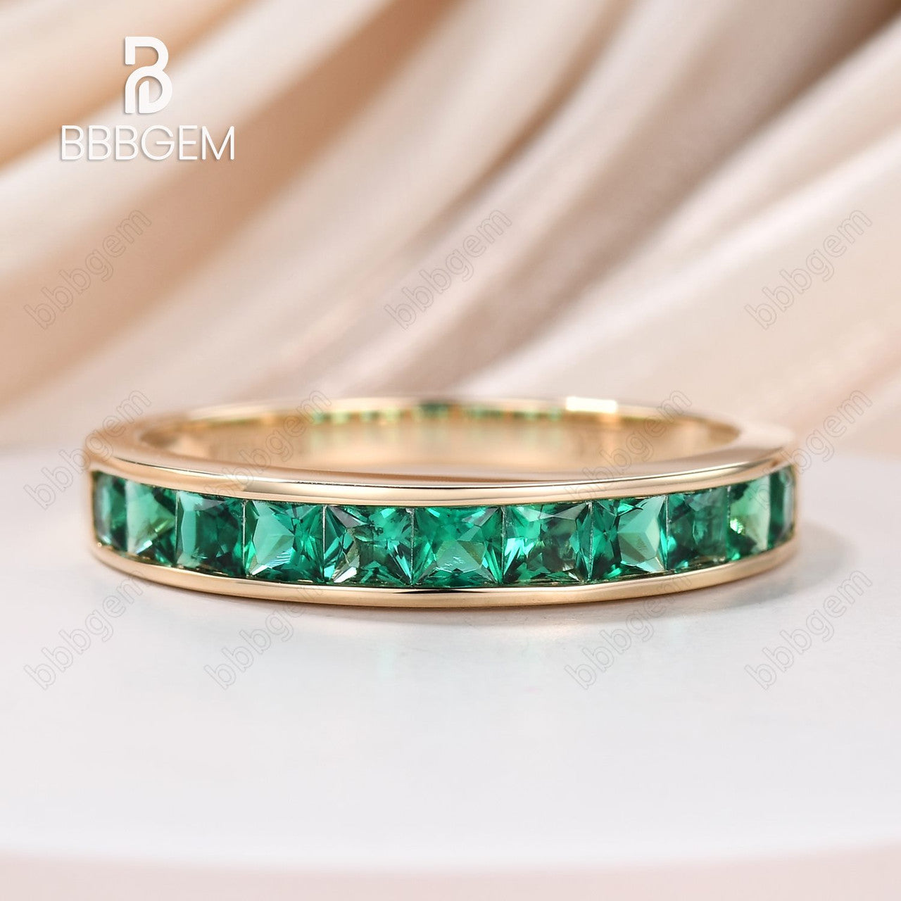 half eternity emerald band-channel set women band-women stacker emerald band-bbbgem jewelry