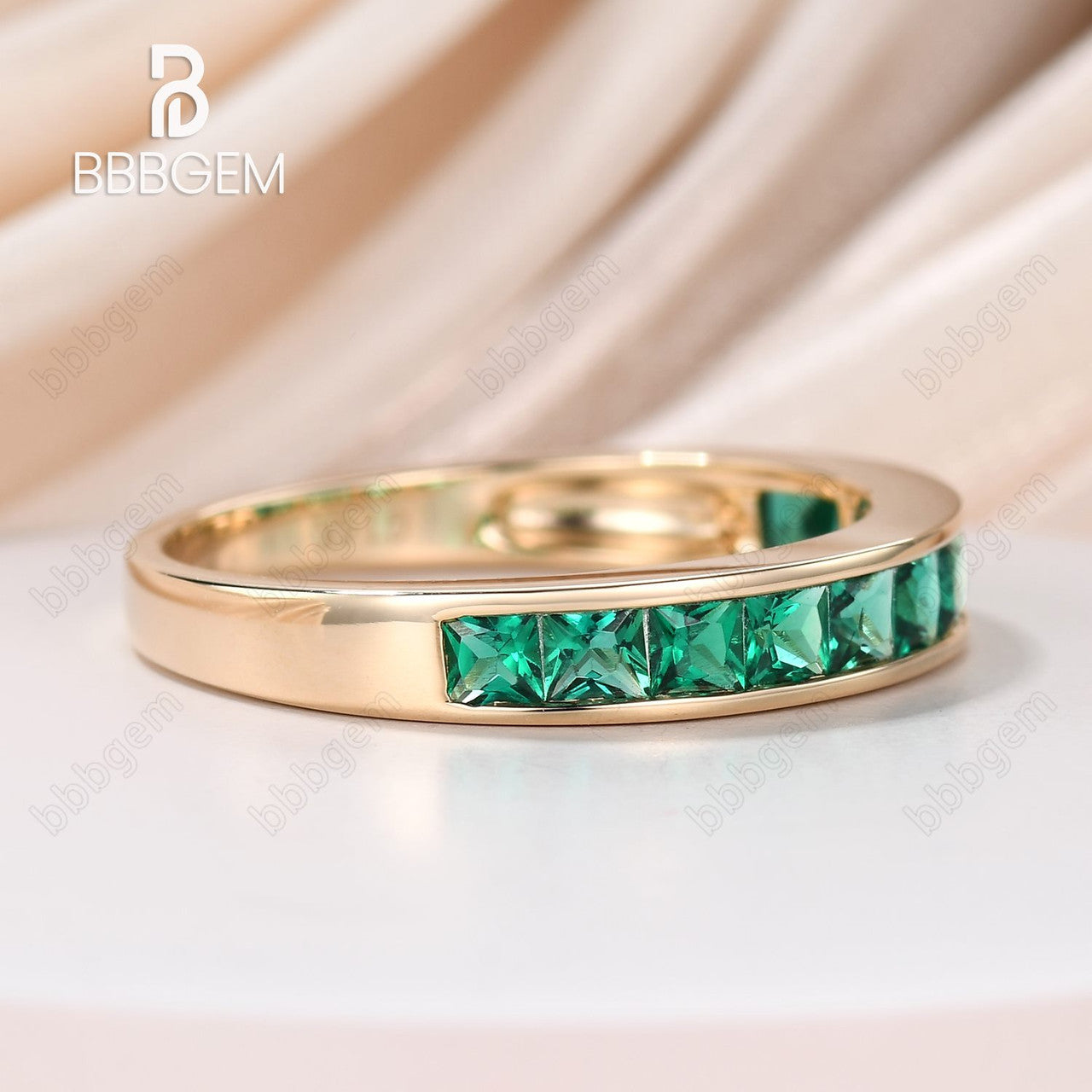 half eternity emerald band-channel set women band-women stacker emerald band-bbbgem jewelry