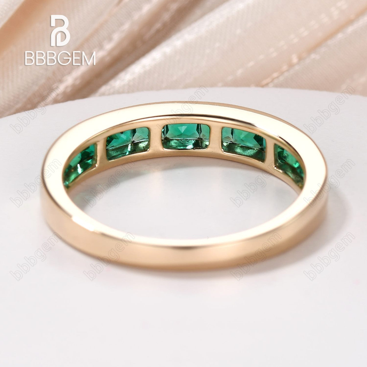 half eternity emerald band-channel set women band-women stacker emerald band-bbbgem jewelry