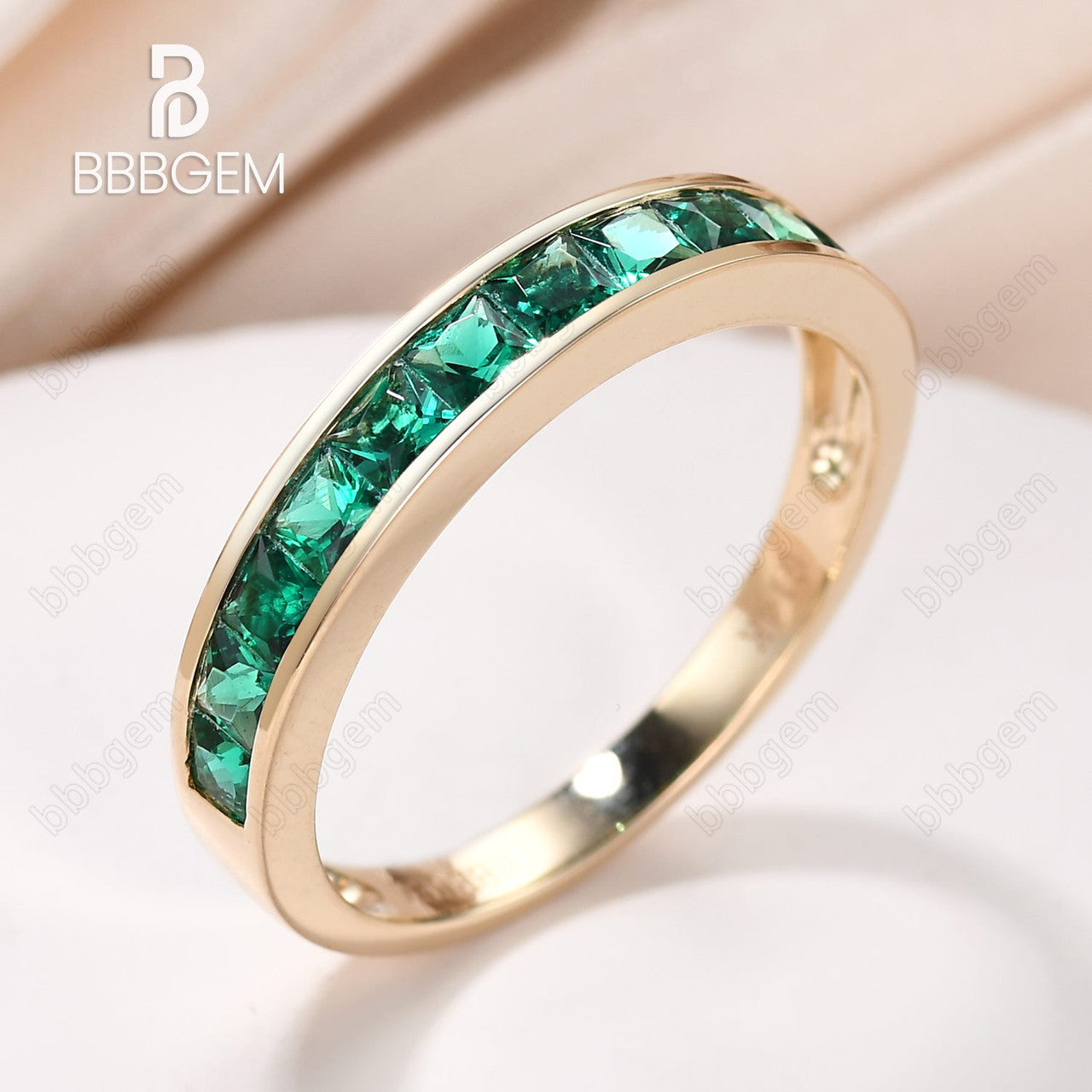 Princess Cut Emerald Engagement Ring 14k Yellow Gold Wedding Ring Channel Set