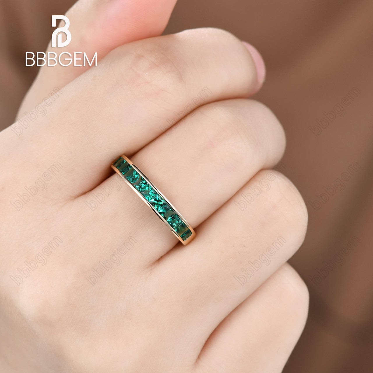 Princess Cut Emerald Engagement Ring 14k Yellow Gold Wedding Ring Channel Set