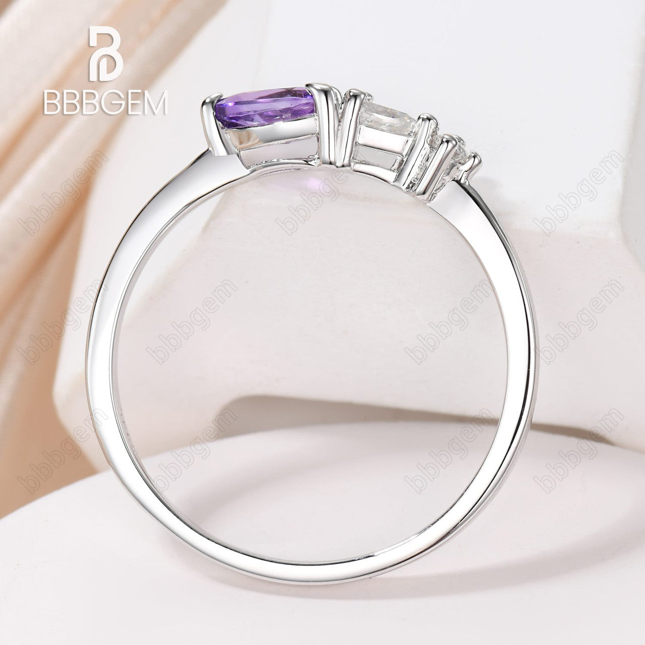 Vintage Amethyst Engagement Ring,Pear Cut Gems,Art Deco Moissanite Wedding Band,3 Stone Unique Women Bridal Promise Ring,Sterling Silver