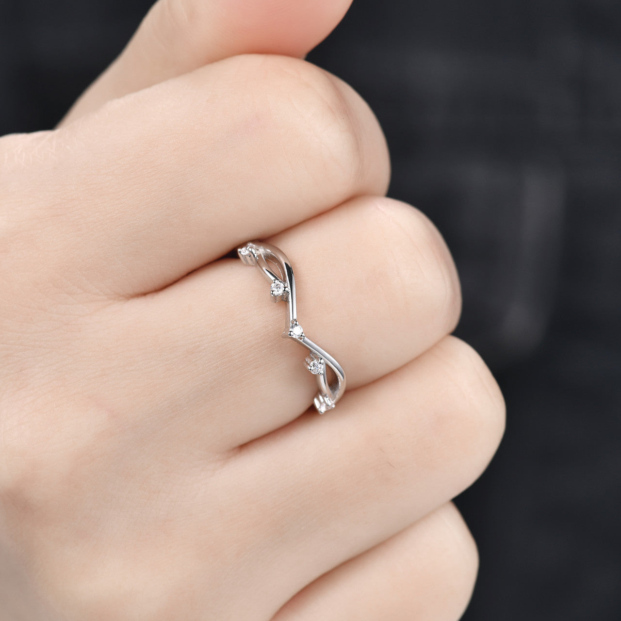 Twig Branch Diamond Wedding Wedding Band-white gold silver twig vine band