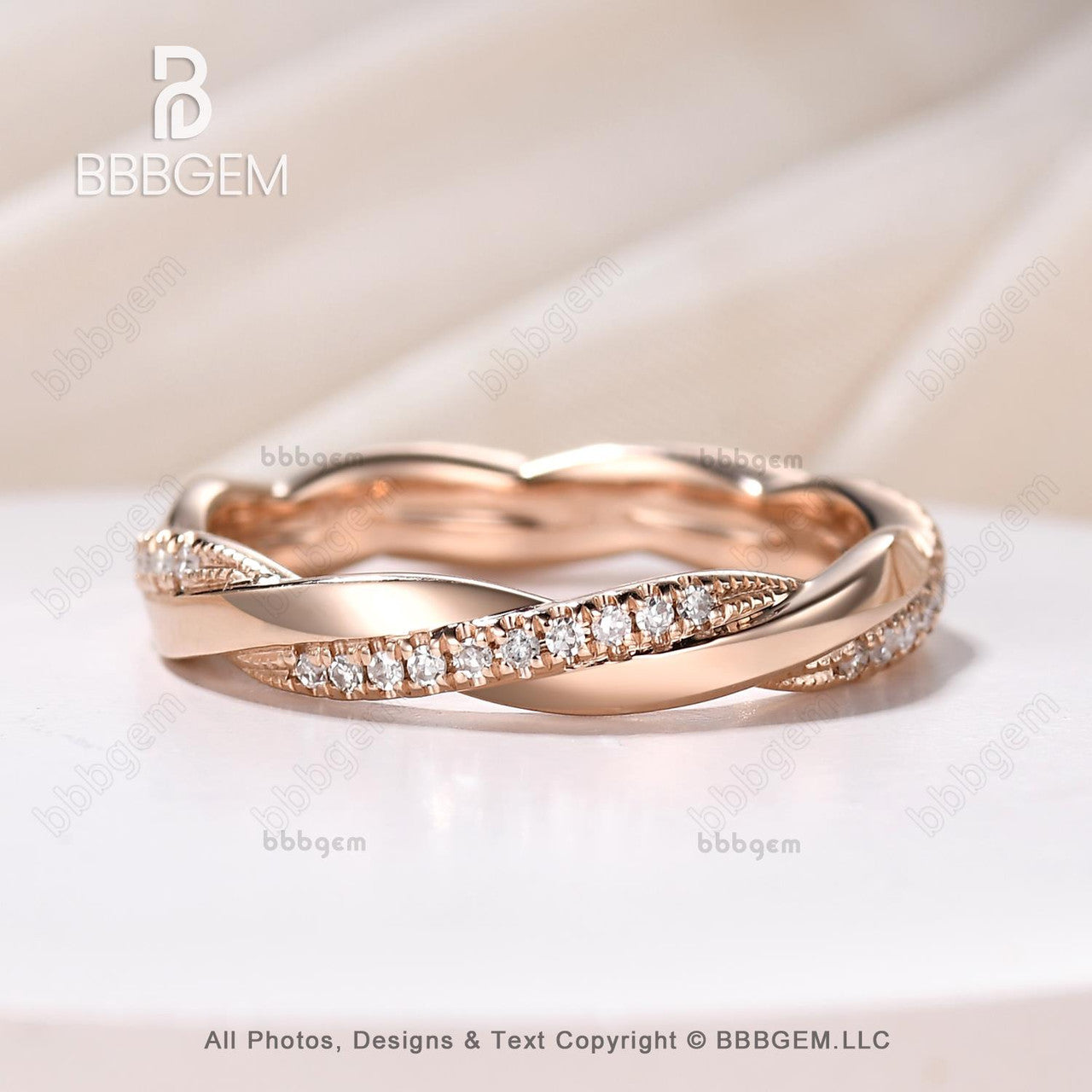 Solid Rose Gold Infinity Wedding Band-BBBGEM Diamond Wedding Band