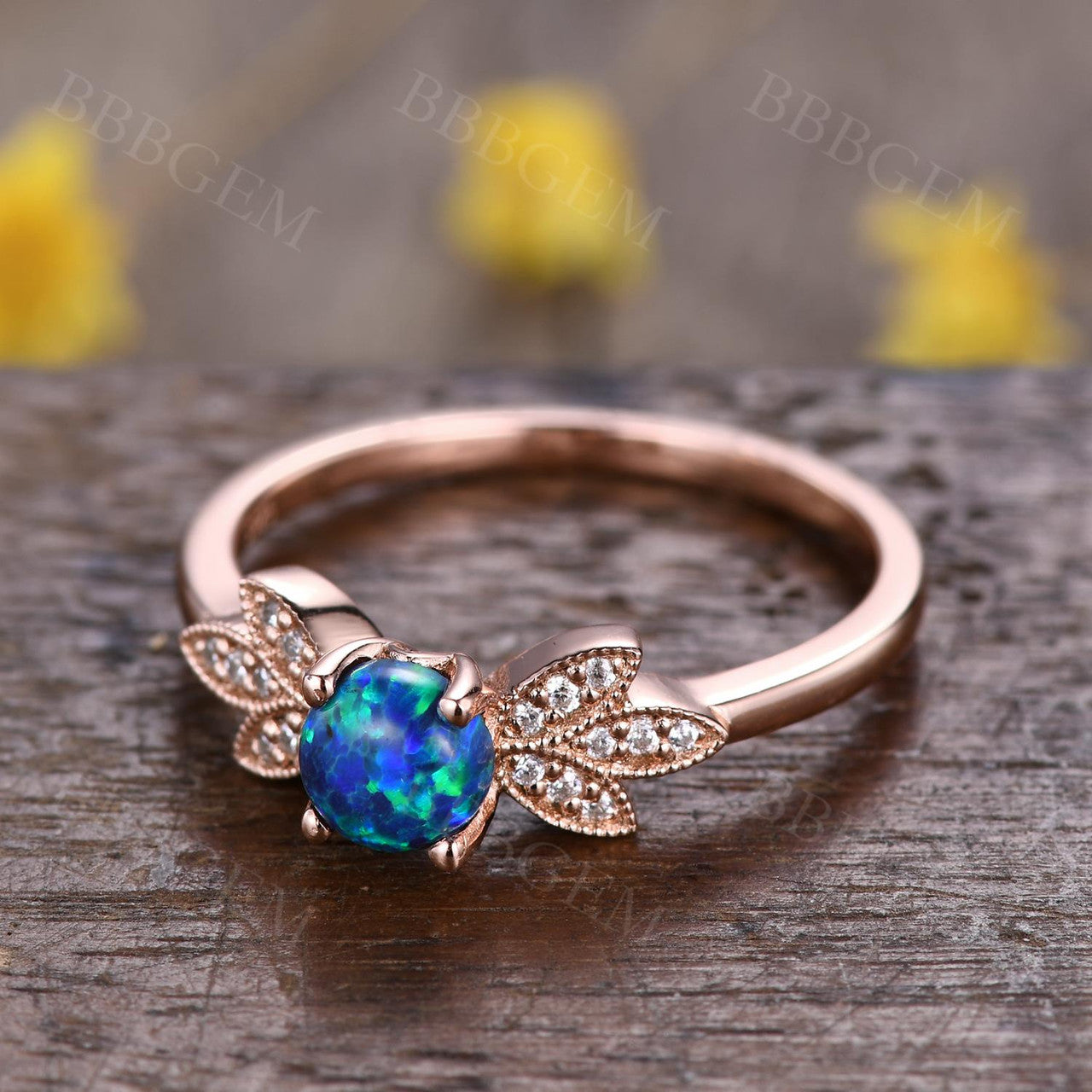 rose gold black opal ring-BBBGEM dainity round black opal ring