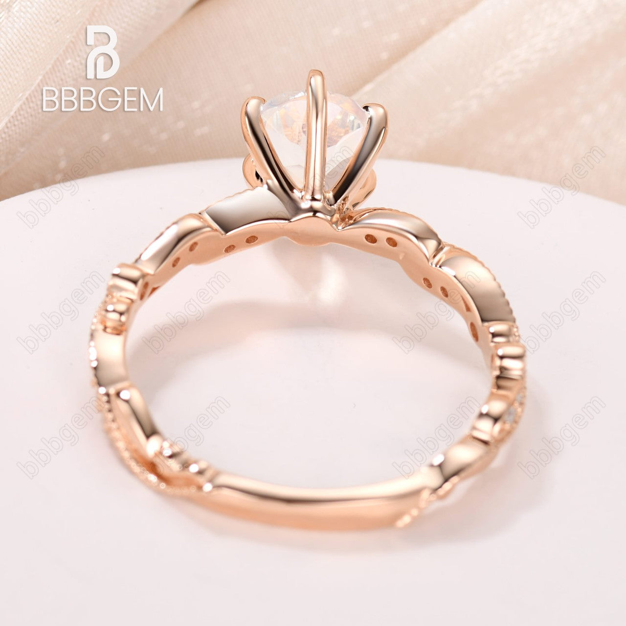 Vintage Floral Pear Cut Moonstone Engagement Ring Rose Gold Milgrain Diamond Wedding Band-bbbgem women jewelry