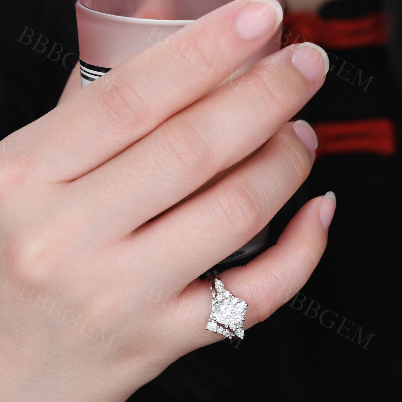 Oval Moissanite engagement ring set, vintage Unique Twisted wedding ring set, Curved matching band, Bridal ring Set, 14K/18K/Platinum Ring White Gold