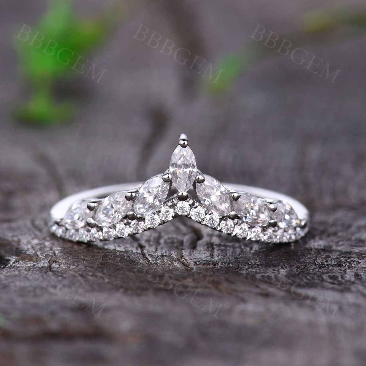 Moissanite Wedding Bands-BBBGEM Curved wedding band women