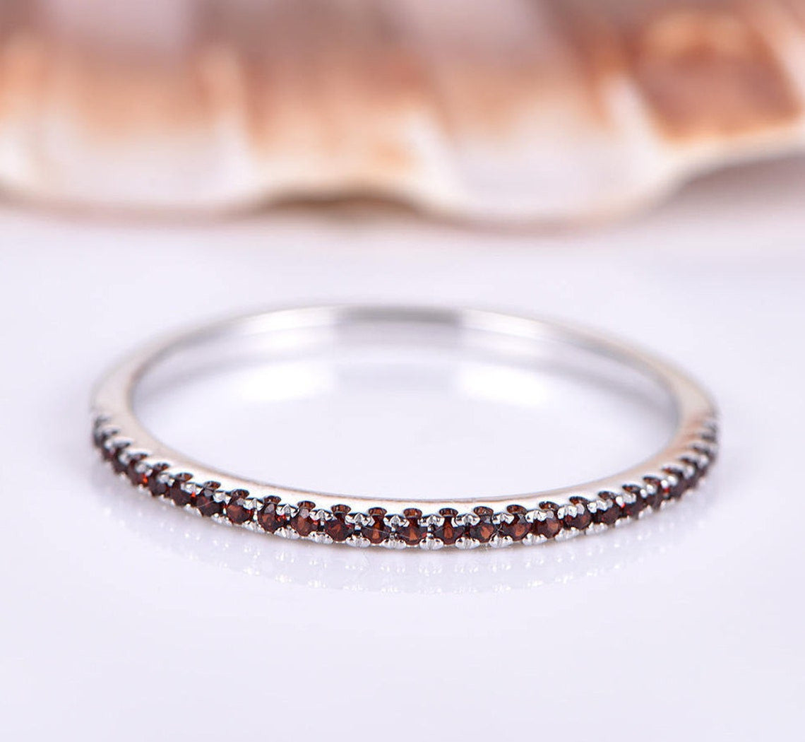 Garnet Wedding Band White Gold