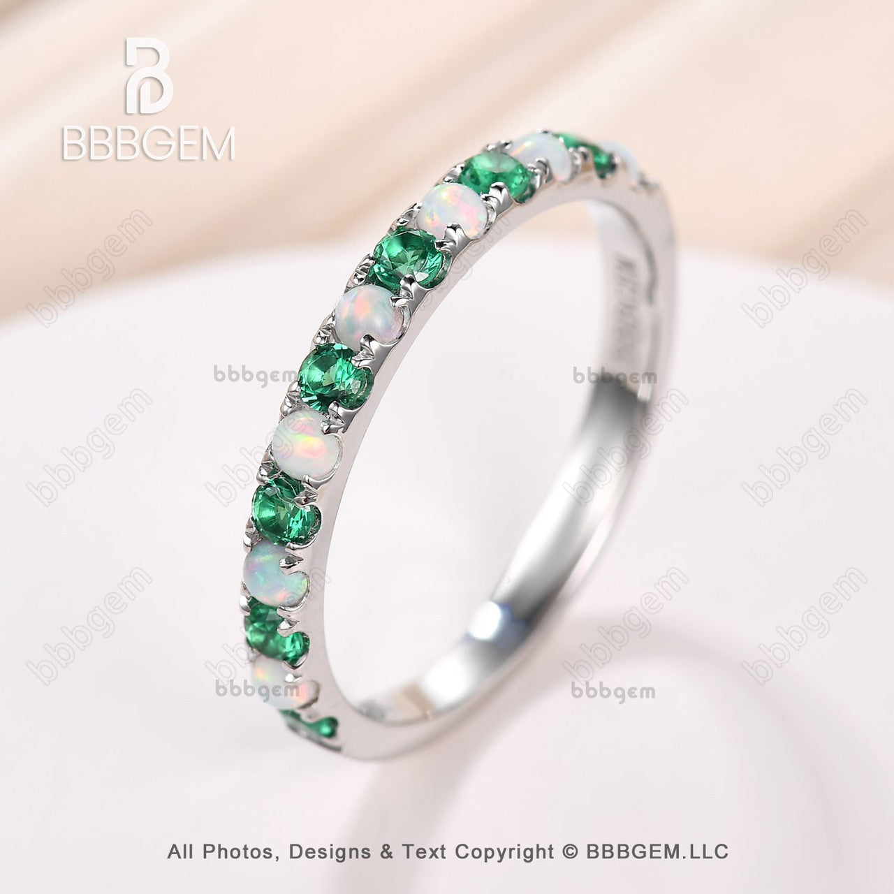 opal and emerald engagement ring-BBBGEM Half Eternity Opal and Emerald Wedding Band