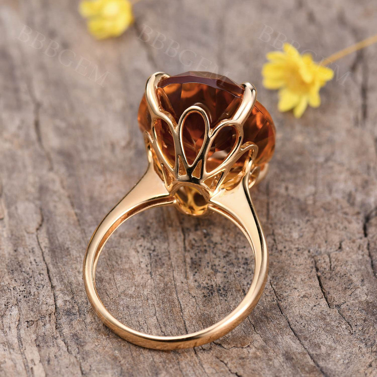 Yellow Citrine Statement Ring-Yellow Crystal 16 Carat Cocktail Ring-BBBGEM Gemstone Jewelry
