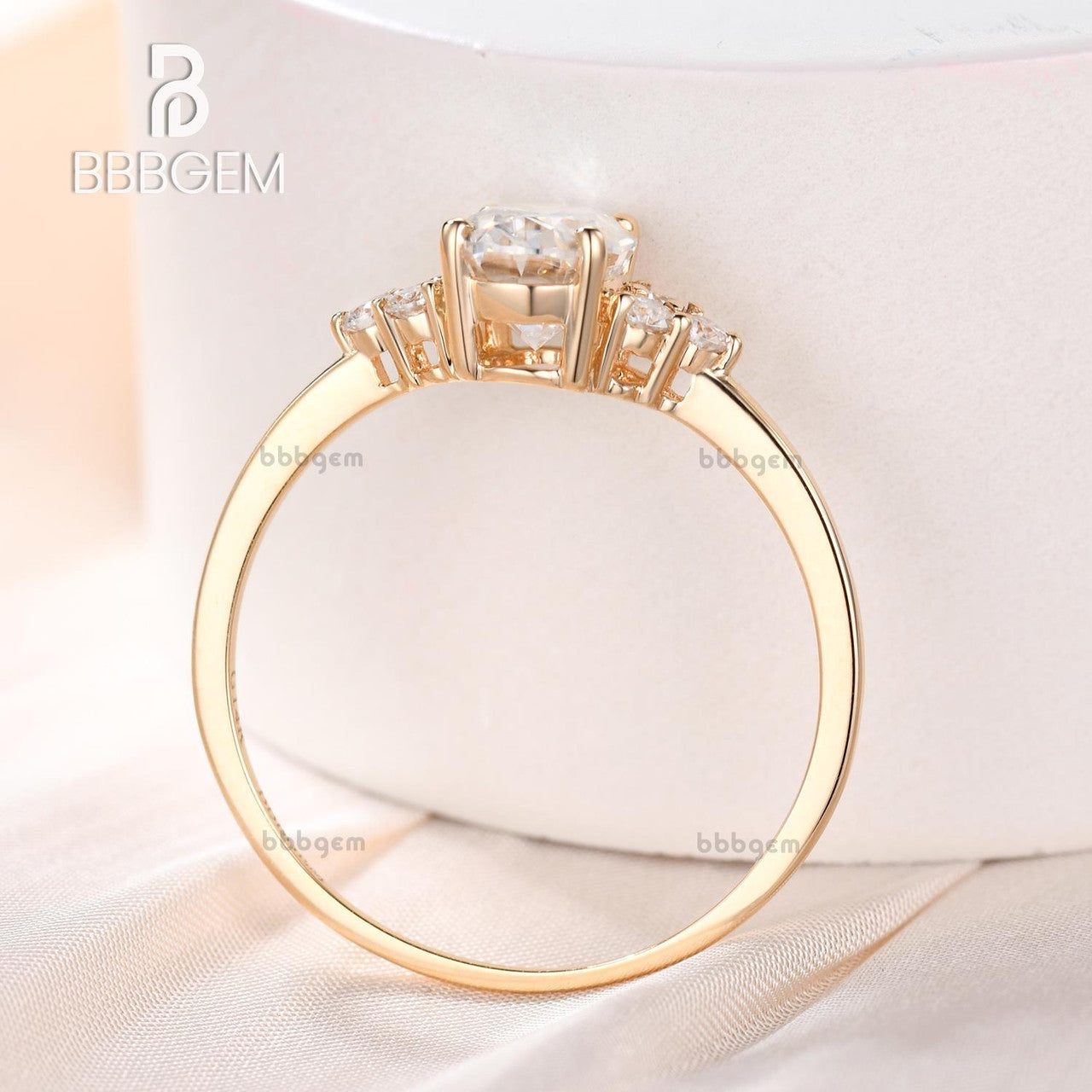 Yellow Gold Cluster Moissanite Wedding Ring-Oval Moissanite Engagement Ring Six Stones-BBBGEM 18K Yellow Gold Moissanite Rings