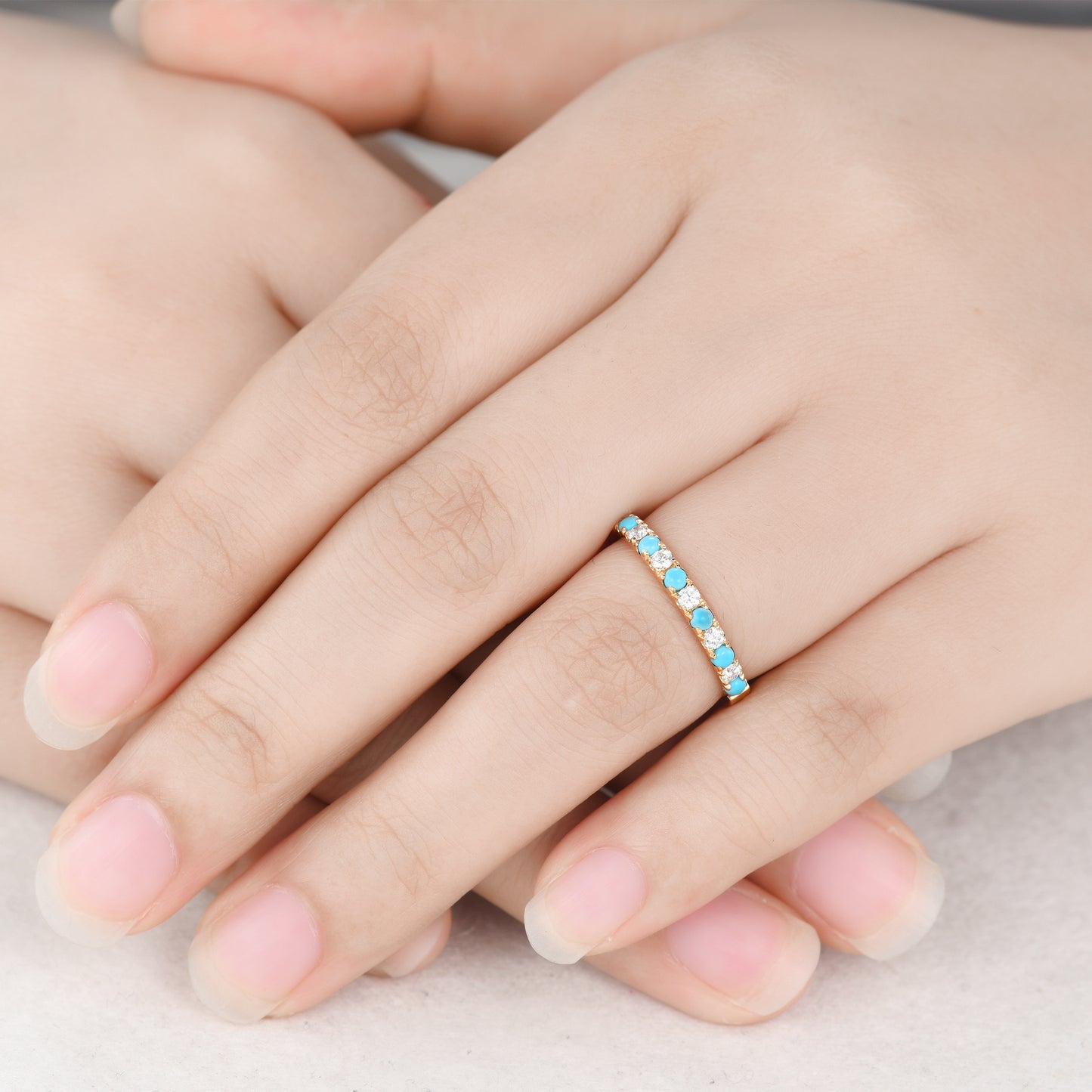 Turquoise and Moissanite Diamond Matching Band Wedding Stacking Band Anniversay Ring