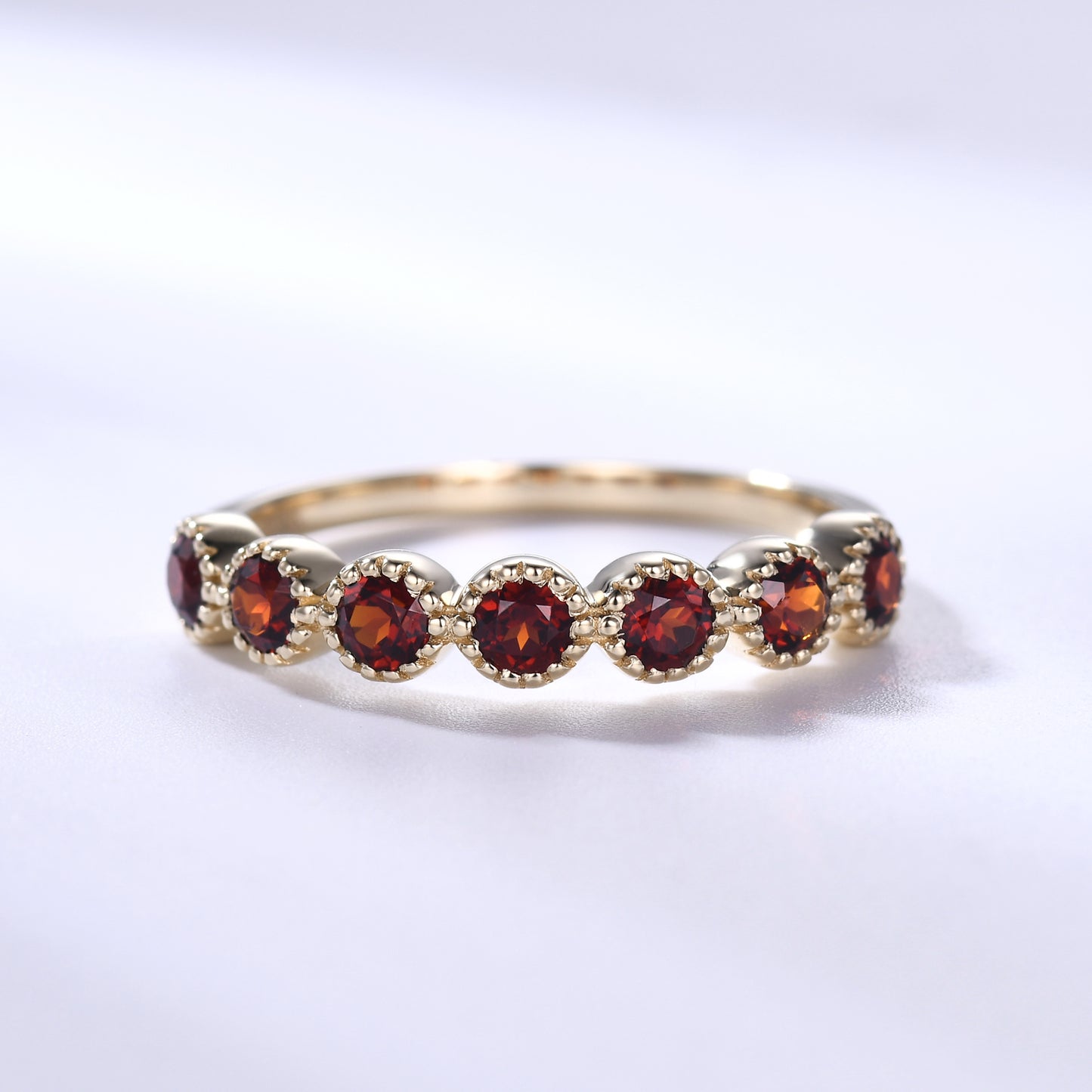 Garnet Wedding Band 14k Gold Ring Milgrain 3mm Birthstone Birthday Gift For Her