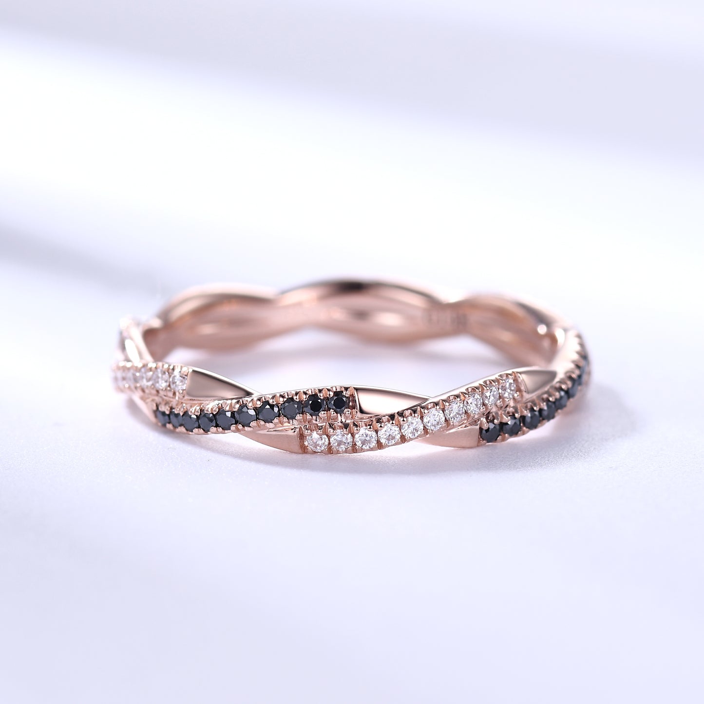 Twisted Black Diamond Wedding Band Anniversary Ring Rose Gold Infinity Full Eternity