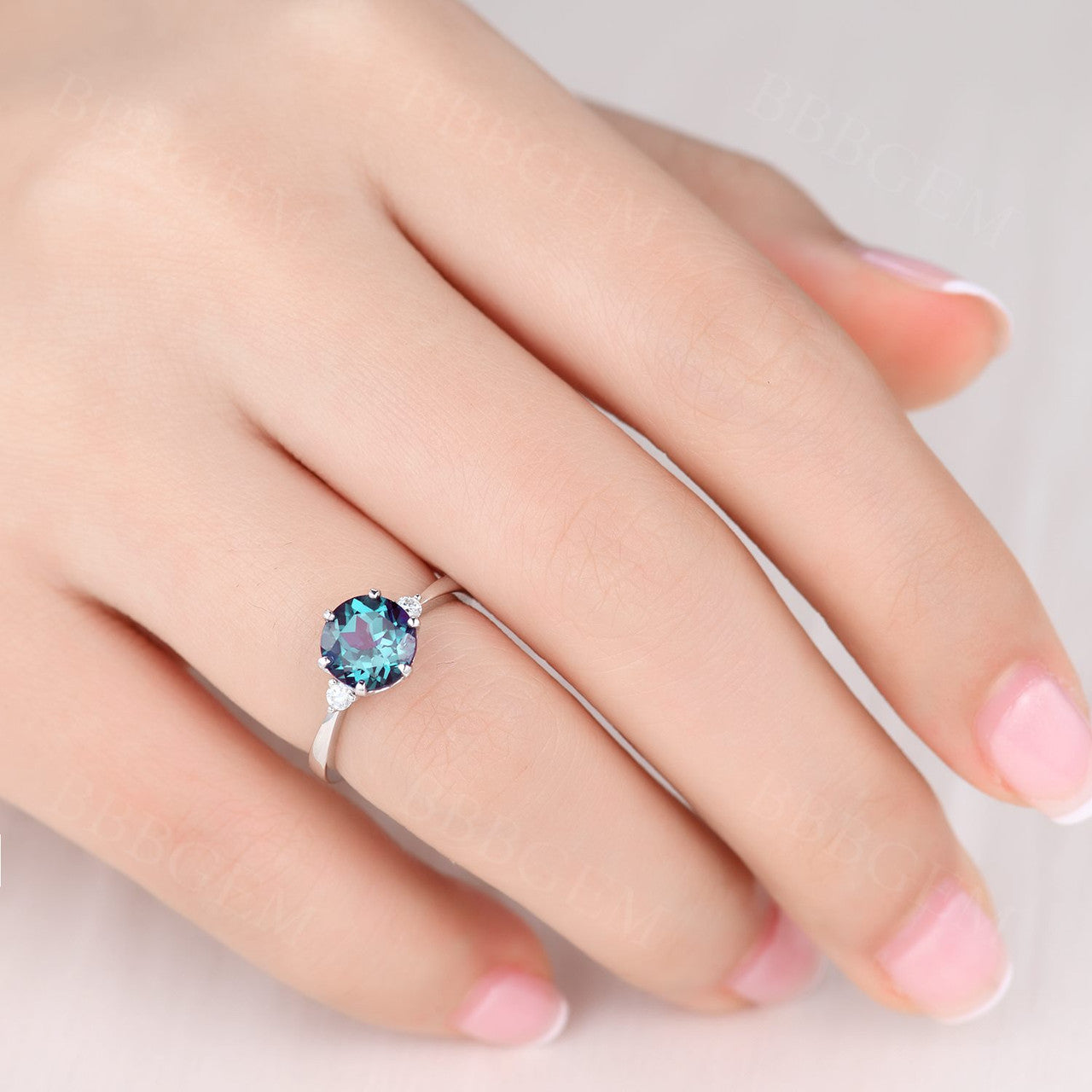 white gold alexandrite jewellery-alexandrite wedding rings-three stone alexandrite engagement ring white gold-bbbgem jewelry