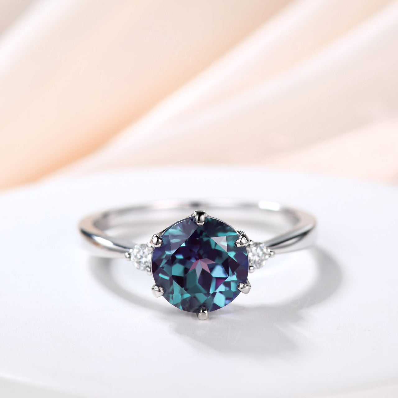 white gold alexandrite jewellery-alexandrite wedding rings-three stone alexandrite engagement ring white gold-bbbgem jewelry